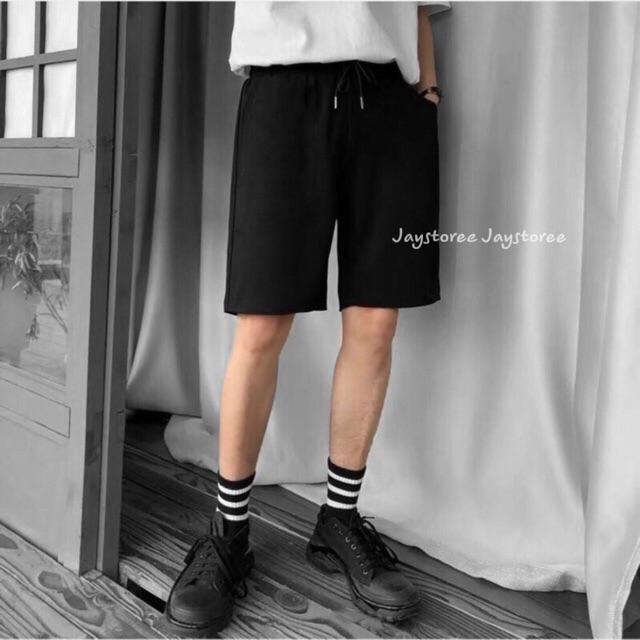 Quần short thun ĐEN trơn form nam nữ unisex ️ Quần short ngố thun Nam nữ ️