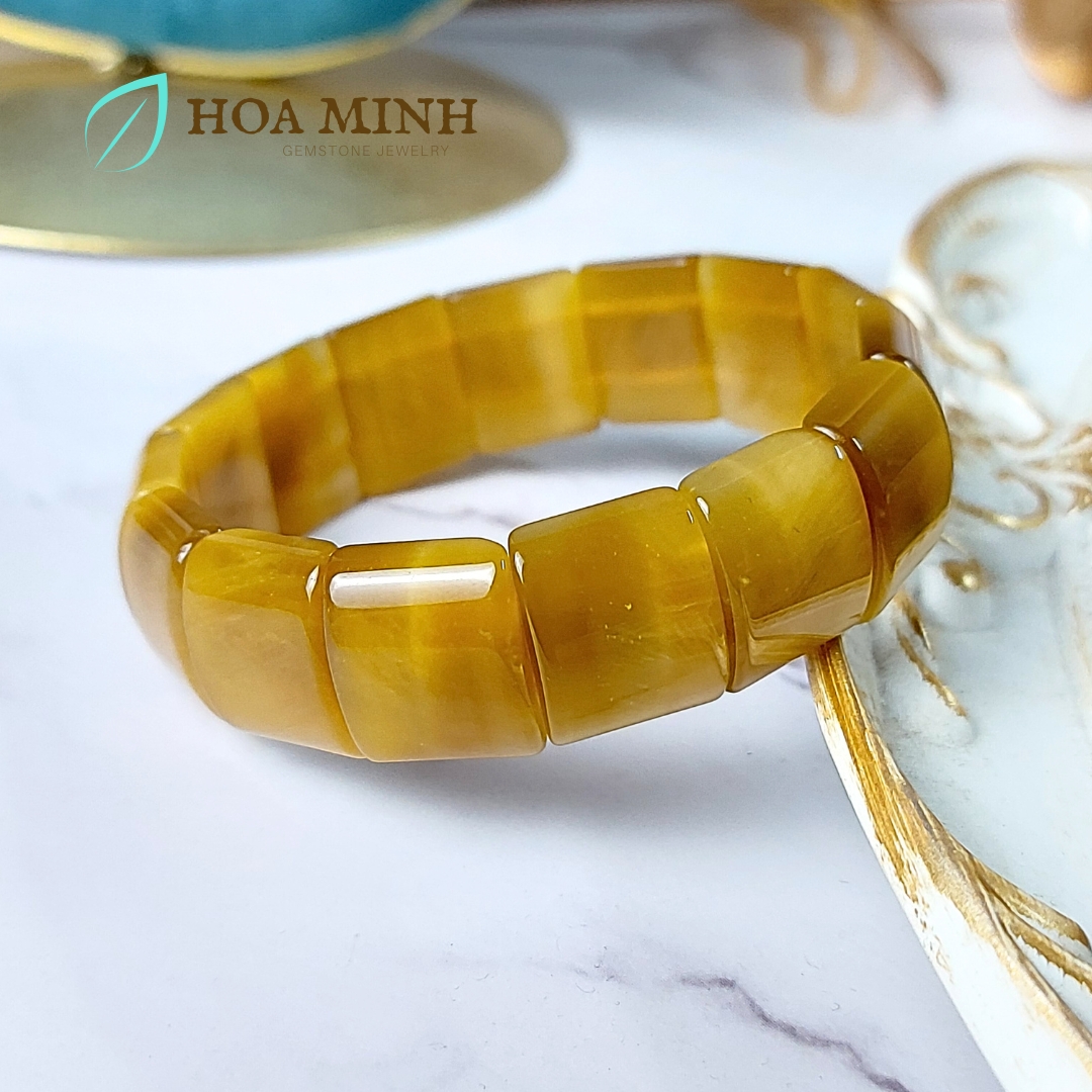 Vòng tay đá Mắt Hổ Vàng Tâm tự nhiên kiểu bản vuông đẹp size 13x16mm dày 5.5 li chất 6A VIP hợp mệnh Thổ, Kim