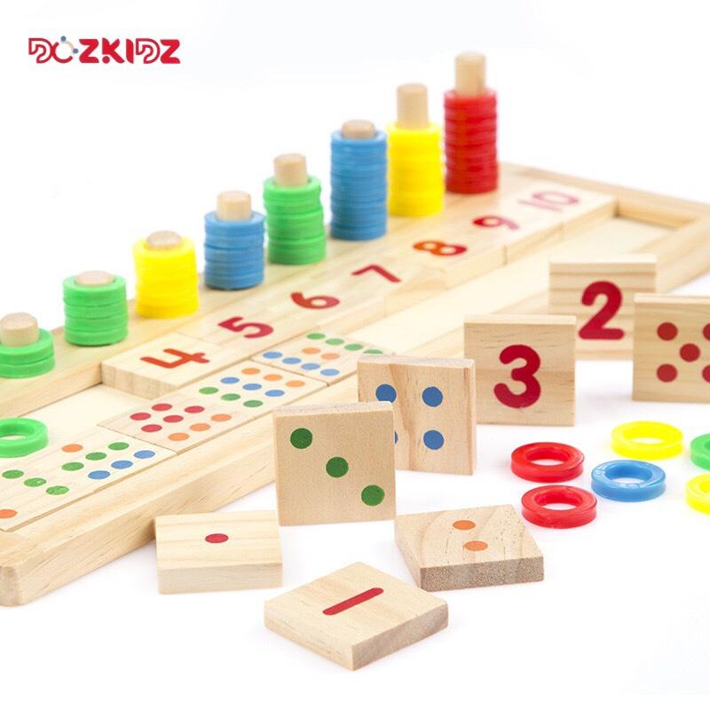 Đồ chơi toán học - Bộ học nhận biết số, đếm số và so sánh bằng gỗ - DOZKIDZ