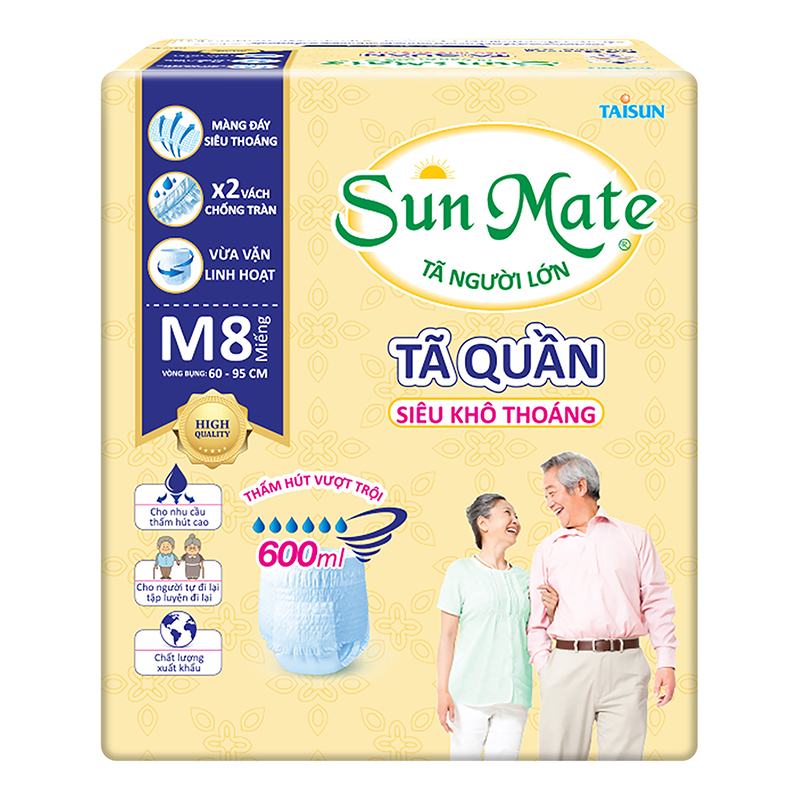 Combo 2 Gói Tã Quần Người Lớn Sunmate Khô Thoáng M8
