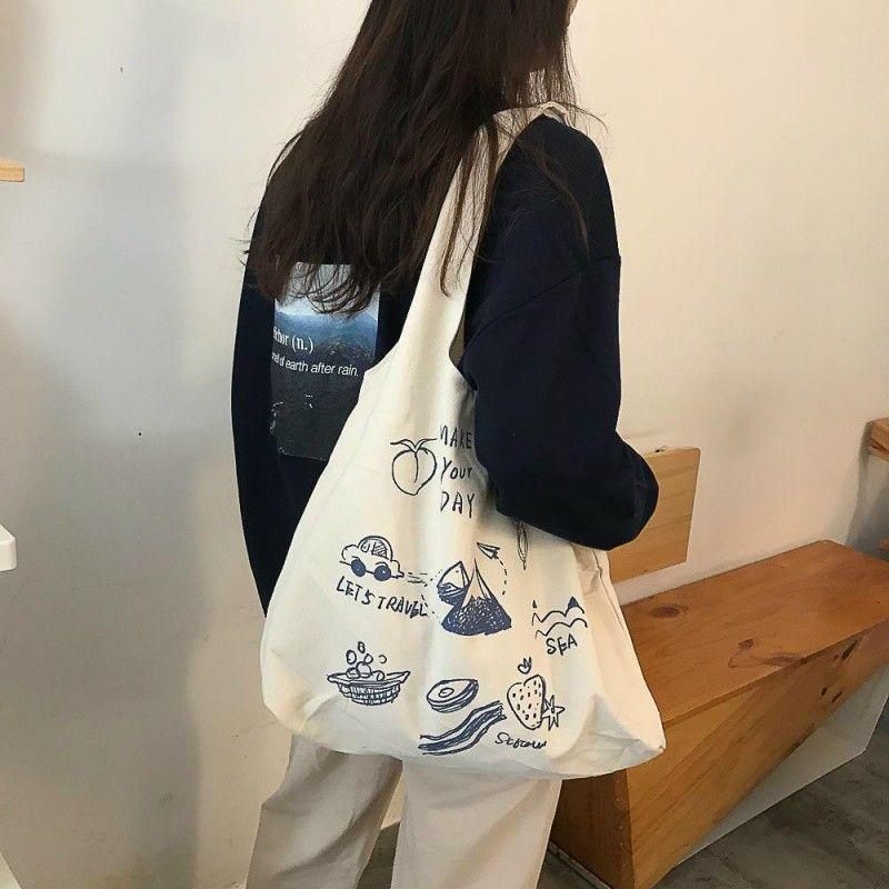 Túi vải canvas tote Hình Thiên nhiên Xanh rờn phong cách Hàn Quốc ulzzang