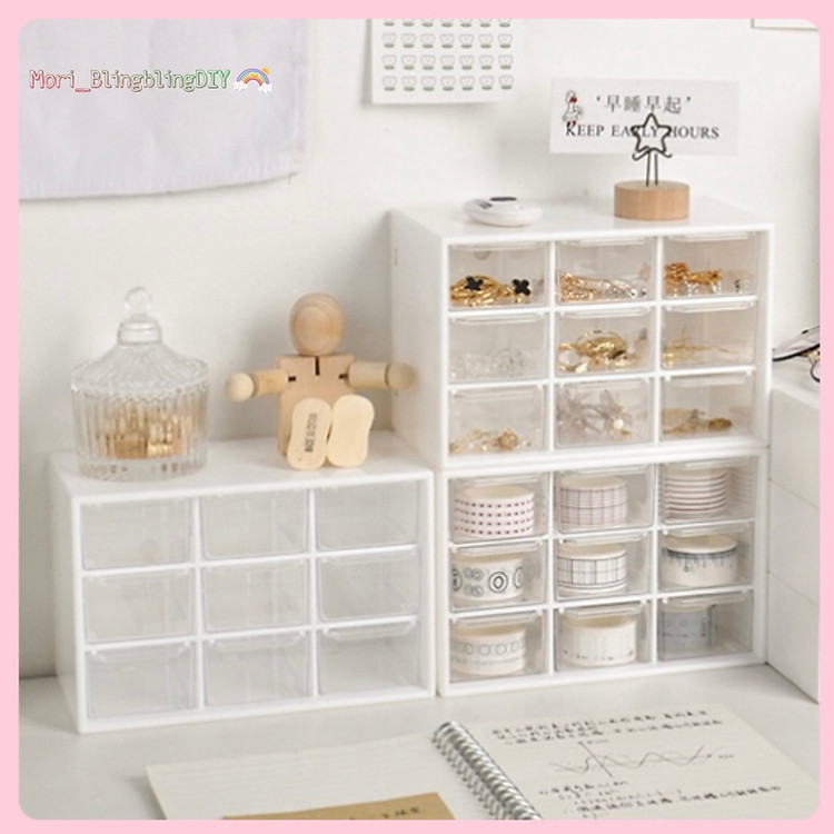 Hộp Nhựa Đựng Đồ Đa Năng 9 Ngăn Siêu Xinh, Kệ Tủ Để Bàn 9 Ngăn Đựng Đồ Mini Màu Trắng Không Kèm Sticker