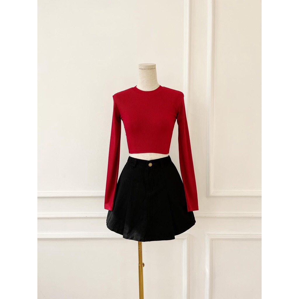 Set Áo thun croptop tay dài hở lưng quyến rũ cột nơ sau phối quần váy năng động (shop có bán lẻ áo/quần)
