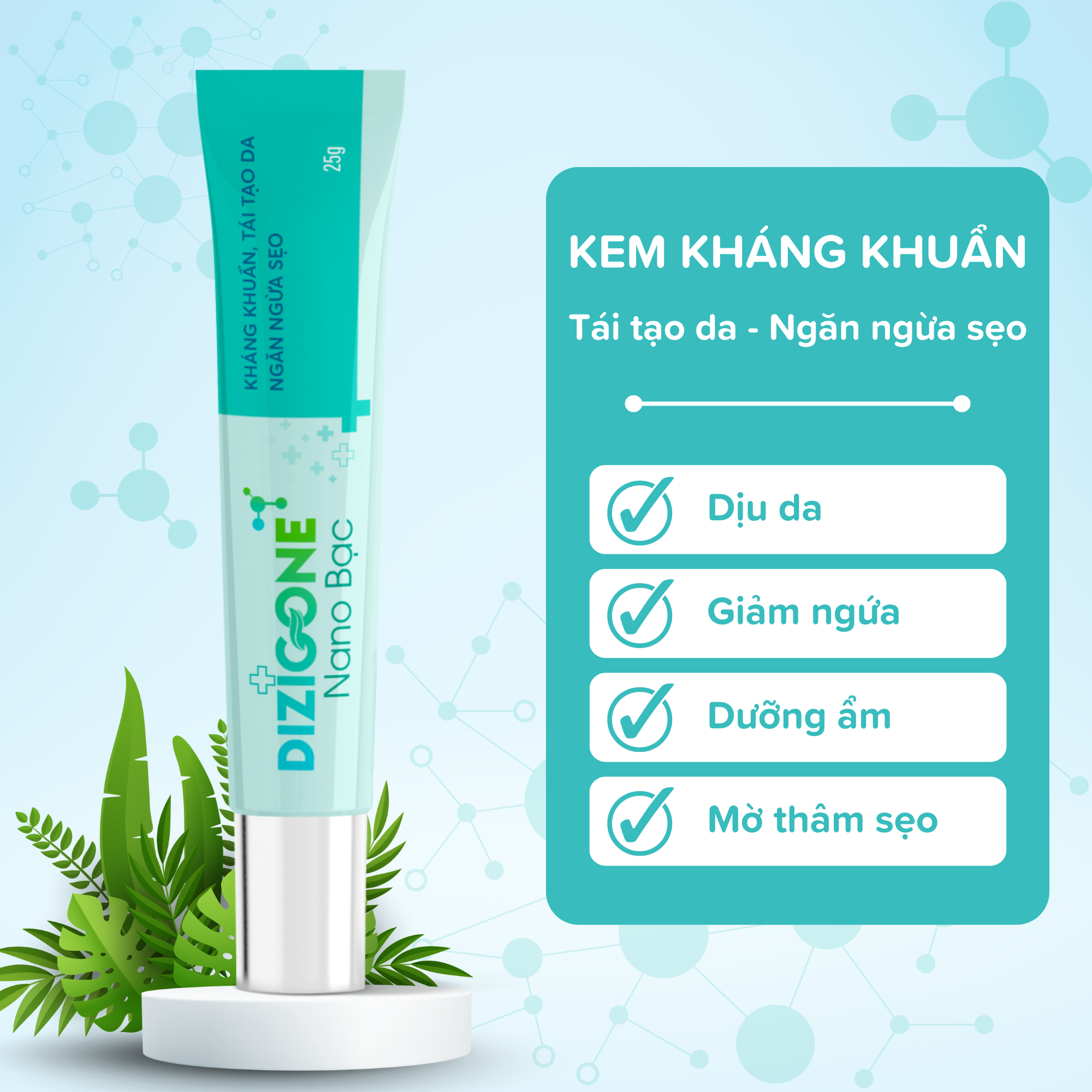 Kem DIZIGONE Nano Bạc - Kháng khuẩn, lành thương, tái tạo da, ngăn ngừa sẹo 25g