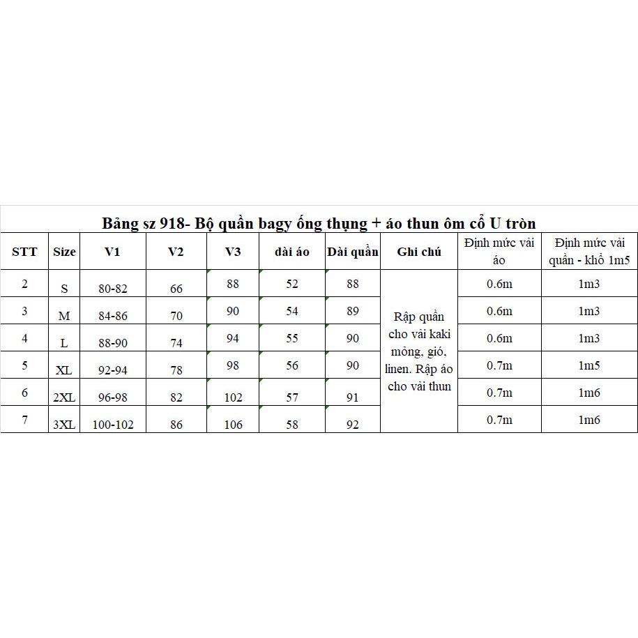 Rập Giấy A0 bộ quần thụng + áo thun ôm cổ U tròn mã 918