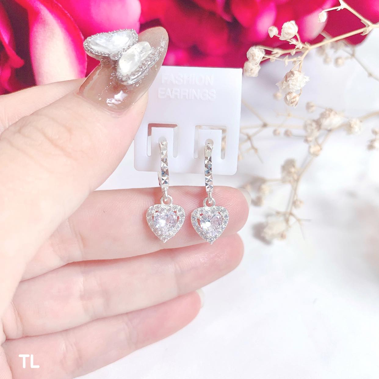 Bông tai trẻ em bằng bạc mặt tim MS56g