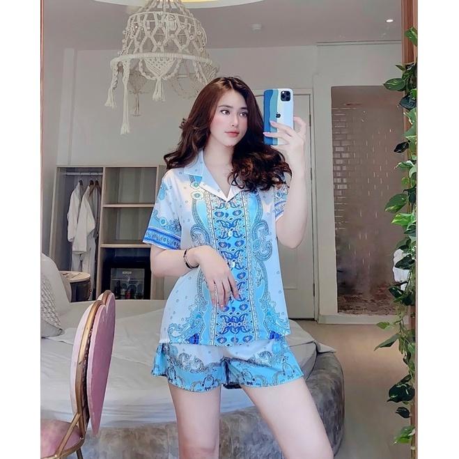 BỘ PIJAMA CỘC ĐÙI VỜ SÁC XANH CAO CẤP