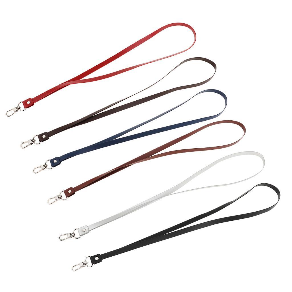 PU Leather Neck Strap Lanyard Metal Clips for ID Cards Badges Black