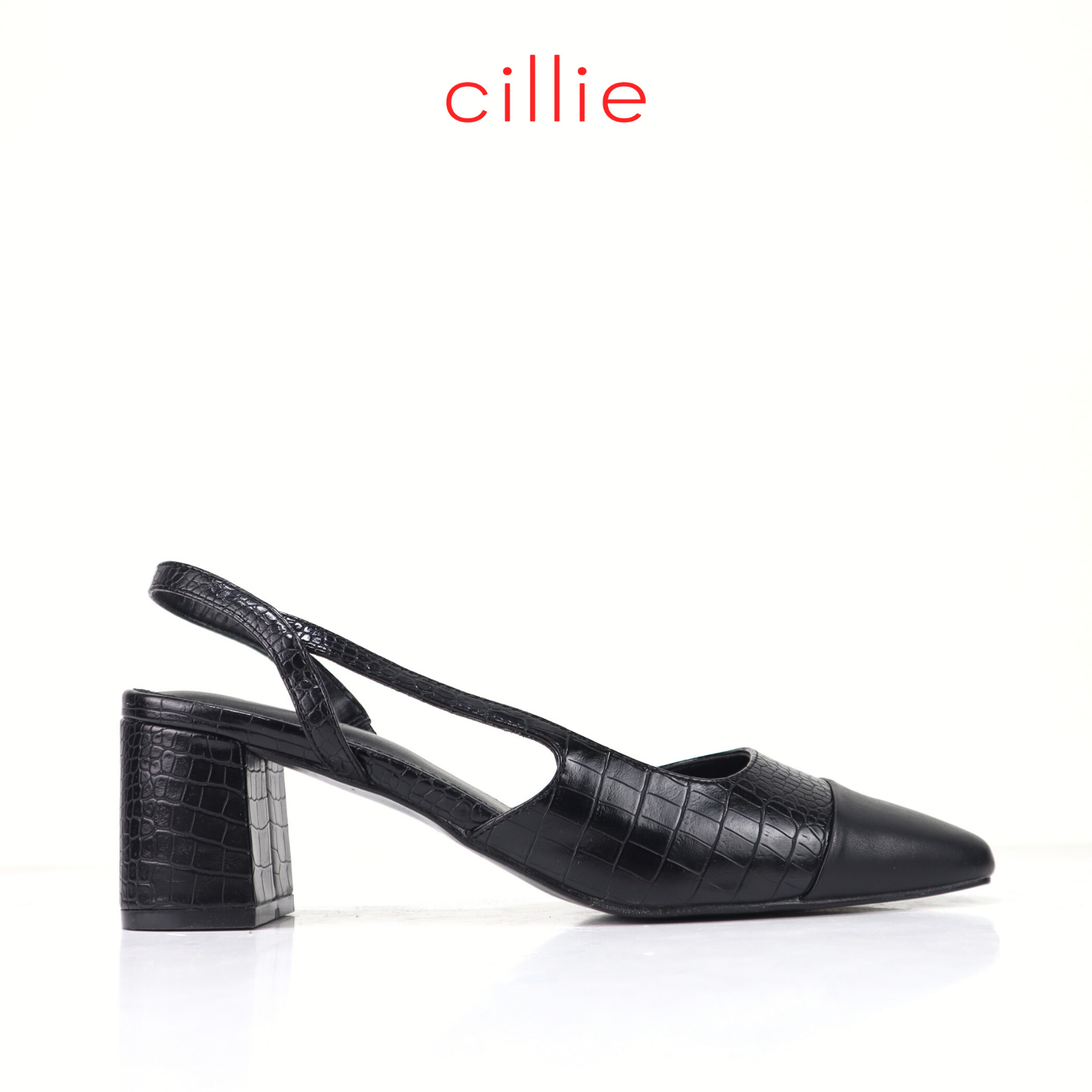 Giày sandal nữ mũi vuông hở hậu cao 5cm Cillie 1217