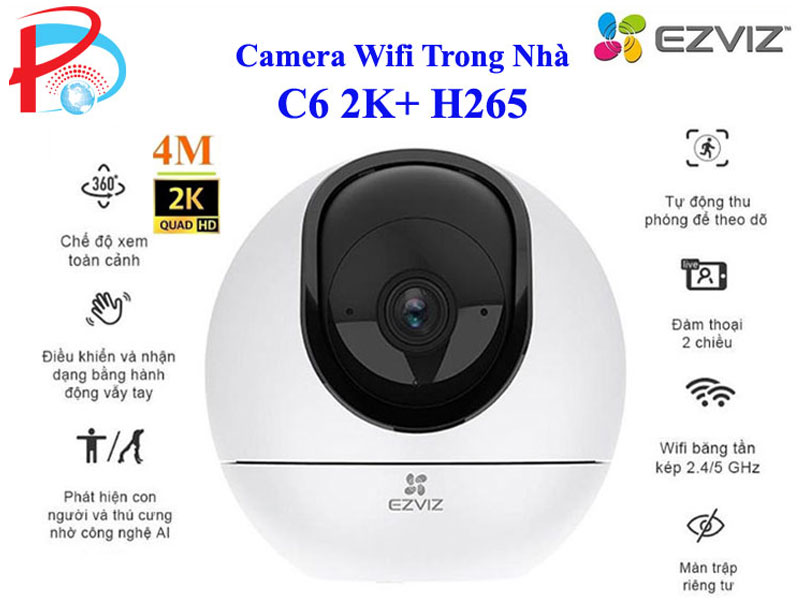 Camera Wifi Ezviz C6 4MP 2K - Hỗ trợ 5G - Xoay 360 độ - Đàm Thoại 2 chiều - Điều khiển và nhận dạng hành động vẫy tay - hàng chính hãng