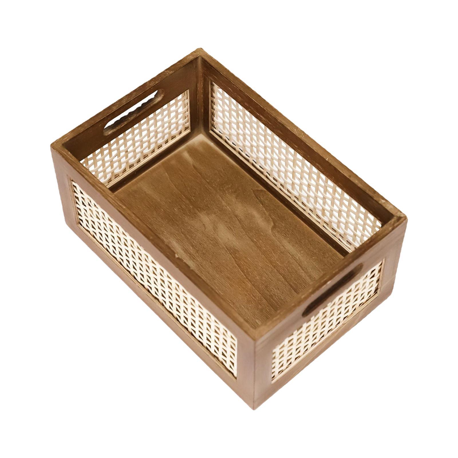 Wood Storage Crate Box Wood Frame Storage Basket for Desktop Kitchen Bedroom
