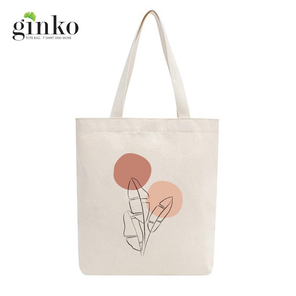 Túi Tote Vải Mộc Ginko kiểu basic có dây kéo khóa miệng túi đựng vừa laptop 14 inch và nhiều đồ dùng khác In Hình Minimalism Art M13