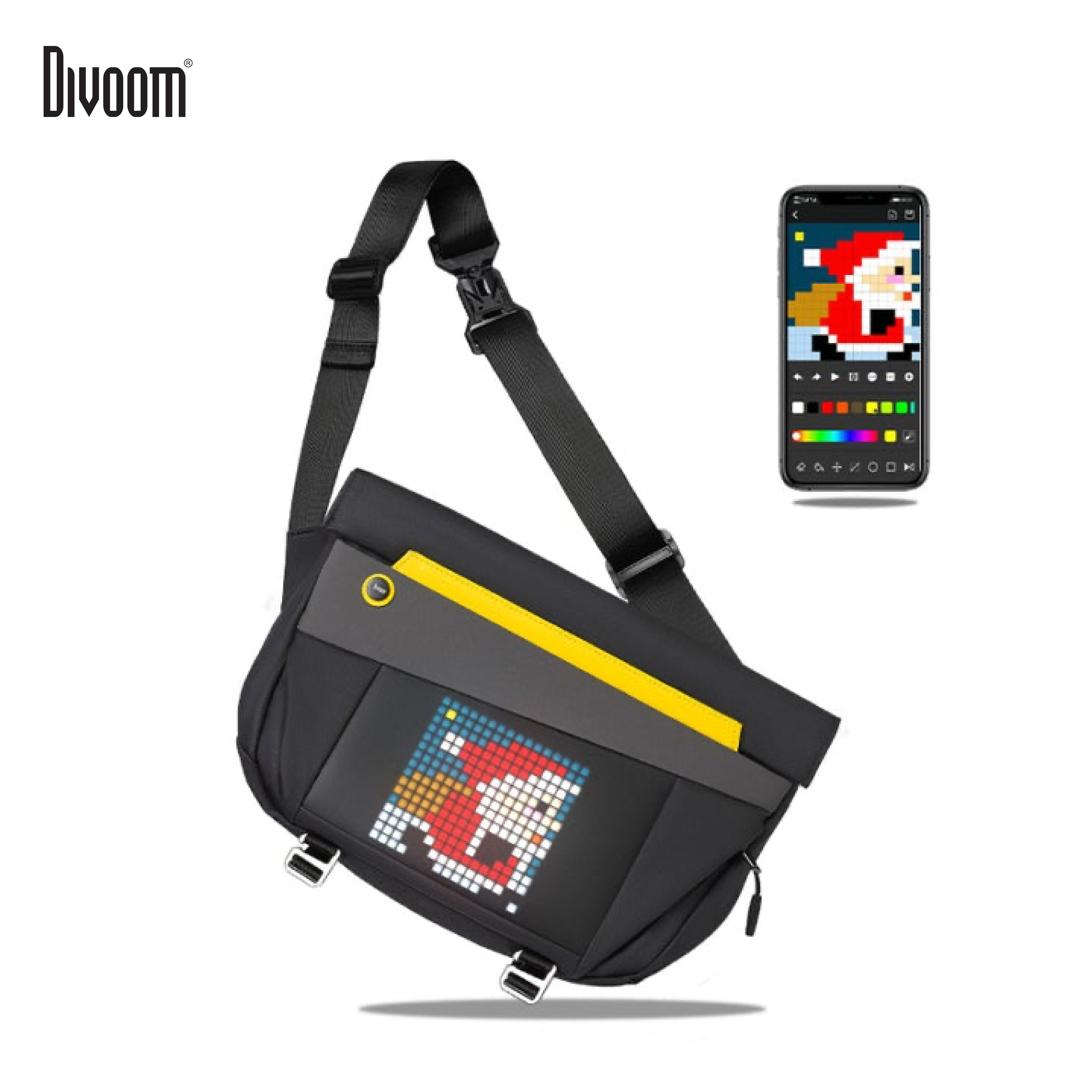 Túi đeo chéo DIVOOM Pixoo Slingbag-V hiển thị màn hình LED, có thể đựng Laptop/iPad 11 inch - Hàng chính hãng