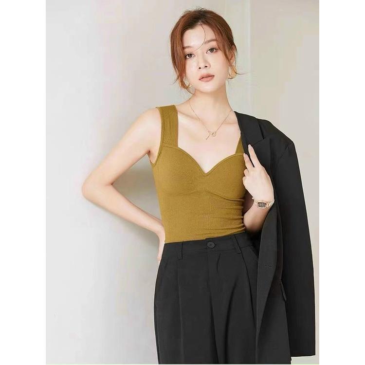 M167. Áo 2 dây cotton dáng dài kiểu nữ sẵn mút ngực, áo nữ kiểu đẹp sang mặc trong vest (có sẵn - miễn ship)