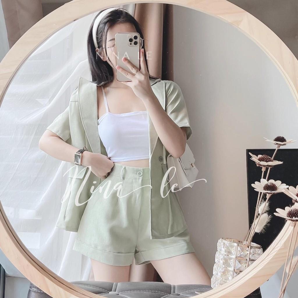 Áo Blazer - Vest Cộc Tay Dáng Rộng Chất Mát áo blazer tay ngắn phong cách Hàn Quốc sang chảnh cực phẩm sét vest xanh