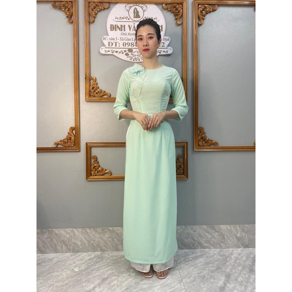Áo dài thiết kế hoa nổi _Duy Chinh_ADHN0001_Tông Màu Xanh Ngọc