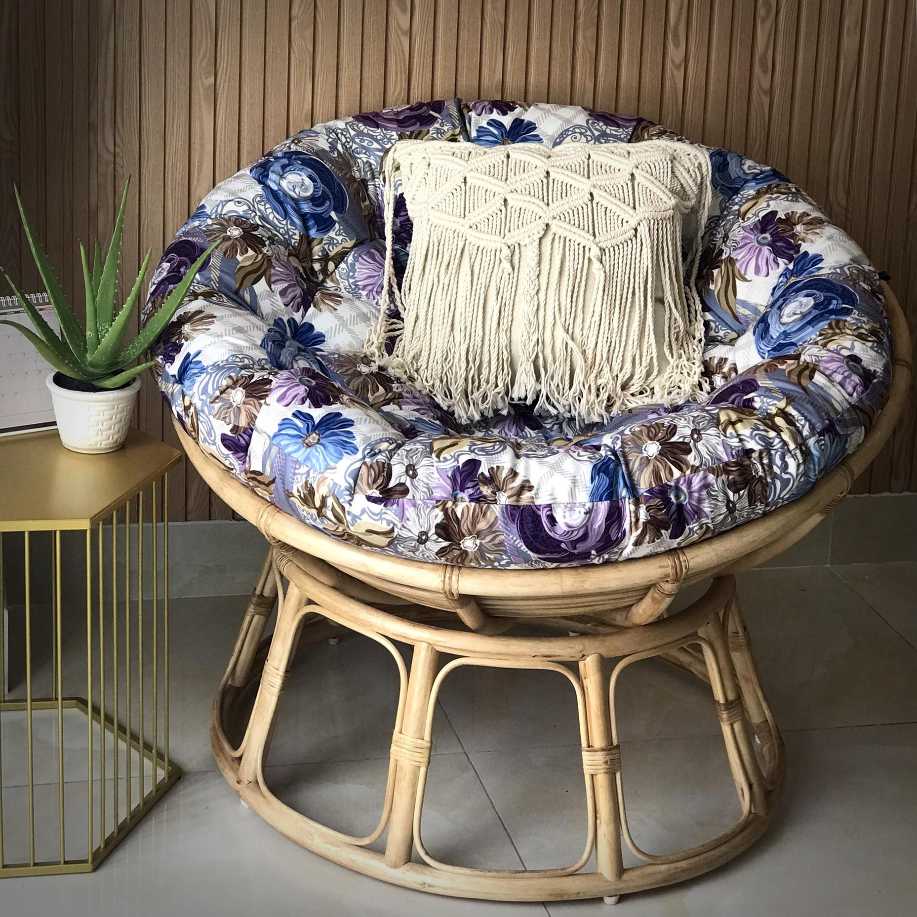 GHẾ MÂY PAPASAN CAO CẤP - HOẠ TIẾT HOA TÍM XẠNH