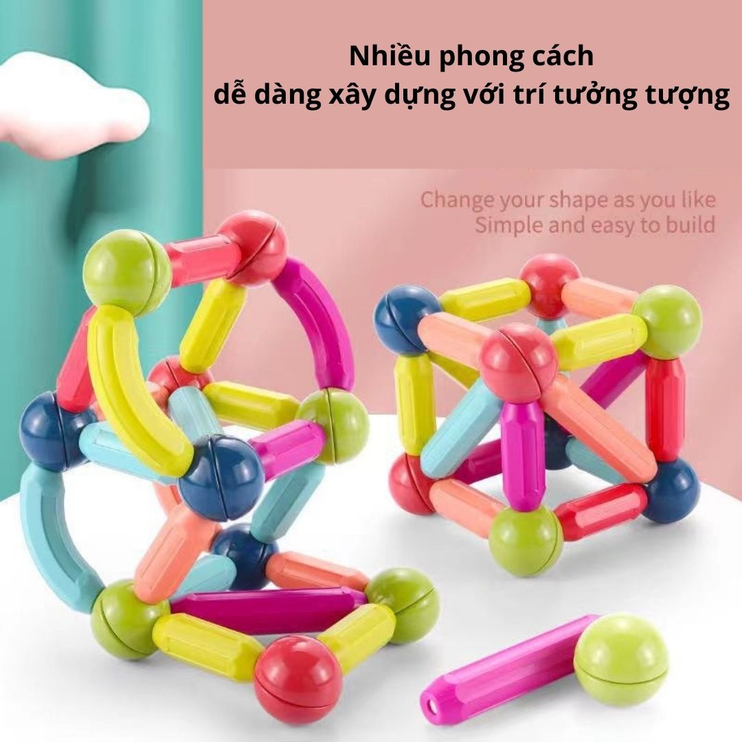 [Siêu sale] Đồ chơi que từ tính nam châm tròn 67 chi tiết EASYTOYS lắp ráp xếp hình khối xây dựng