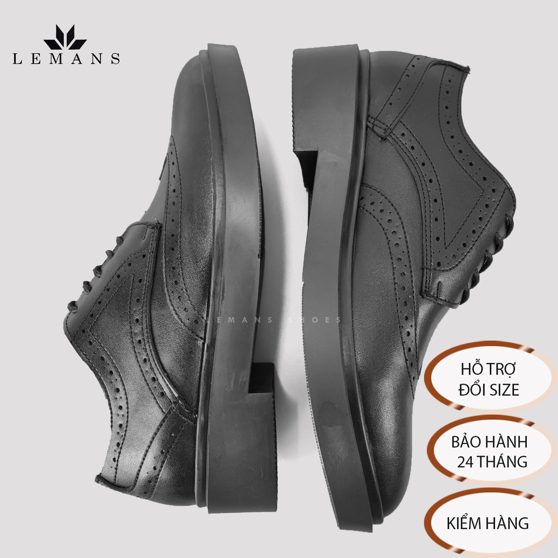 [TẶNG XI] Giày Tây Nam Công Sở Cao Cấp da bò Derby Wingtip LEMANS Black giày derby Bảo Hành 12-24 Tháng