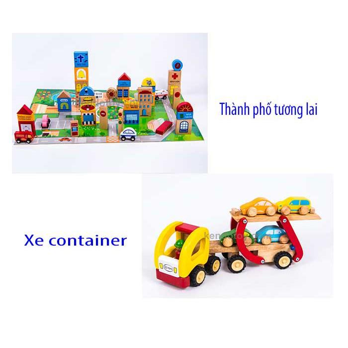 Combo đồ chơi mô hình thành phố tương lai và xe container