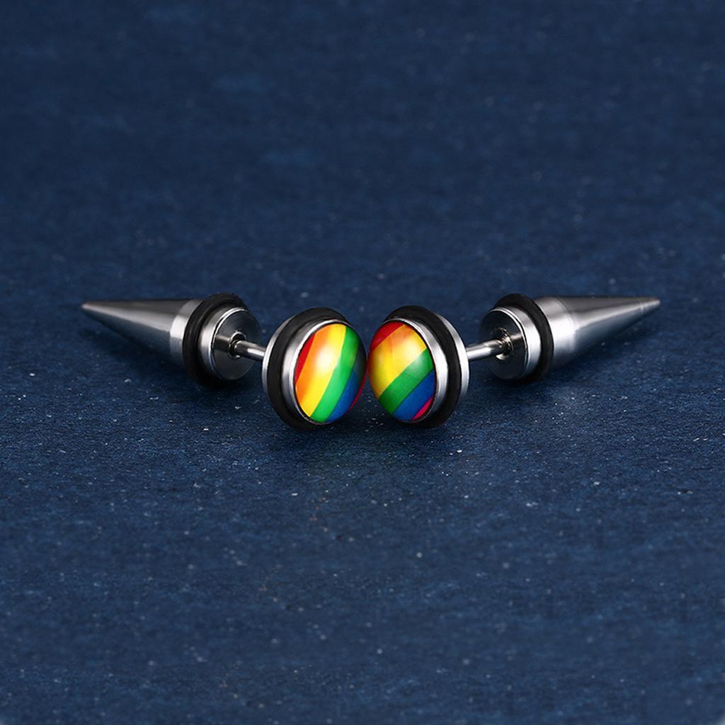 1 Pair Unisex Mens Womens Stainless Steel Rainbow Ear Stud Earring Jewelry
