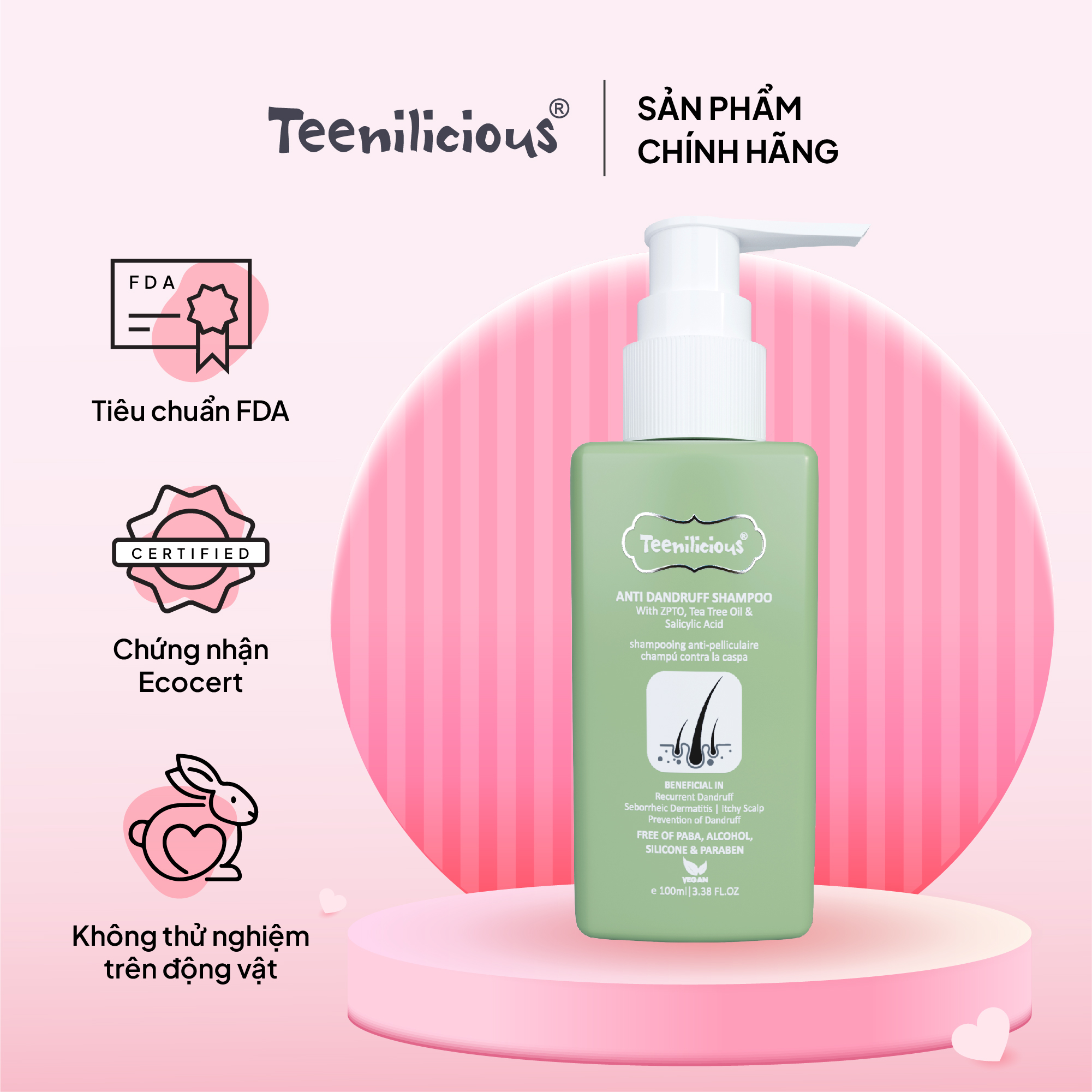 Dầu Gội Teenilicious Anti Dandruff Shampoo Hỗ Trợ Trị Gàu Giảm Ngứa Da Đầu Và Giảm Rụng Tóc 100ml