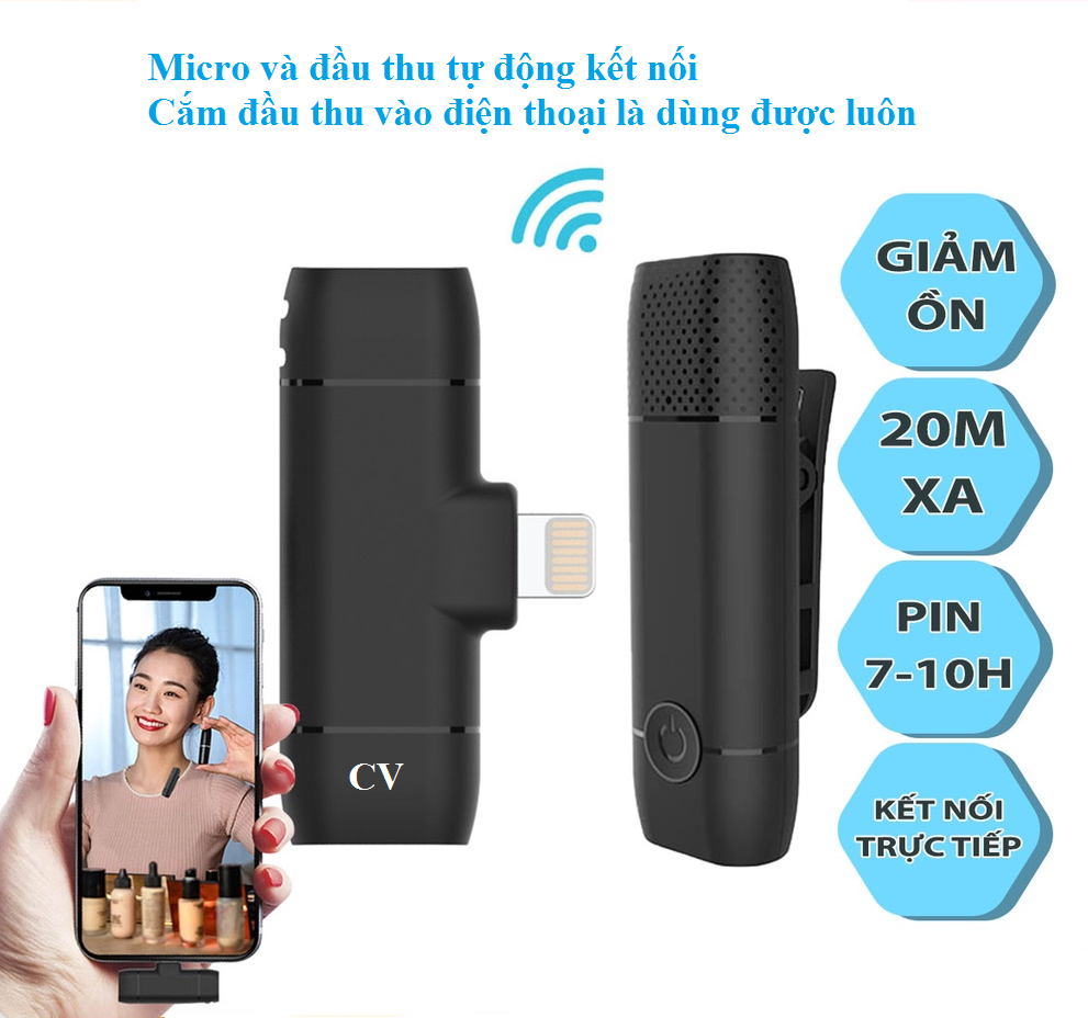 Micro Thu Âm Cài Áo Không Dây CV Chất Lượng Cao, chống ồn, livestream, Hát Karaoke quay video, ghi âm, Vlog, Chơi game, Học Online trò chuyện qua Zoom, Micro thu âm cho Điện Thoại, Máy Tính Bảng, Mic thu âm từ xa - Hàng nhập khẩu