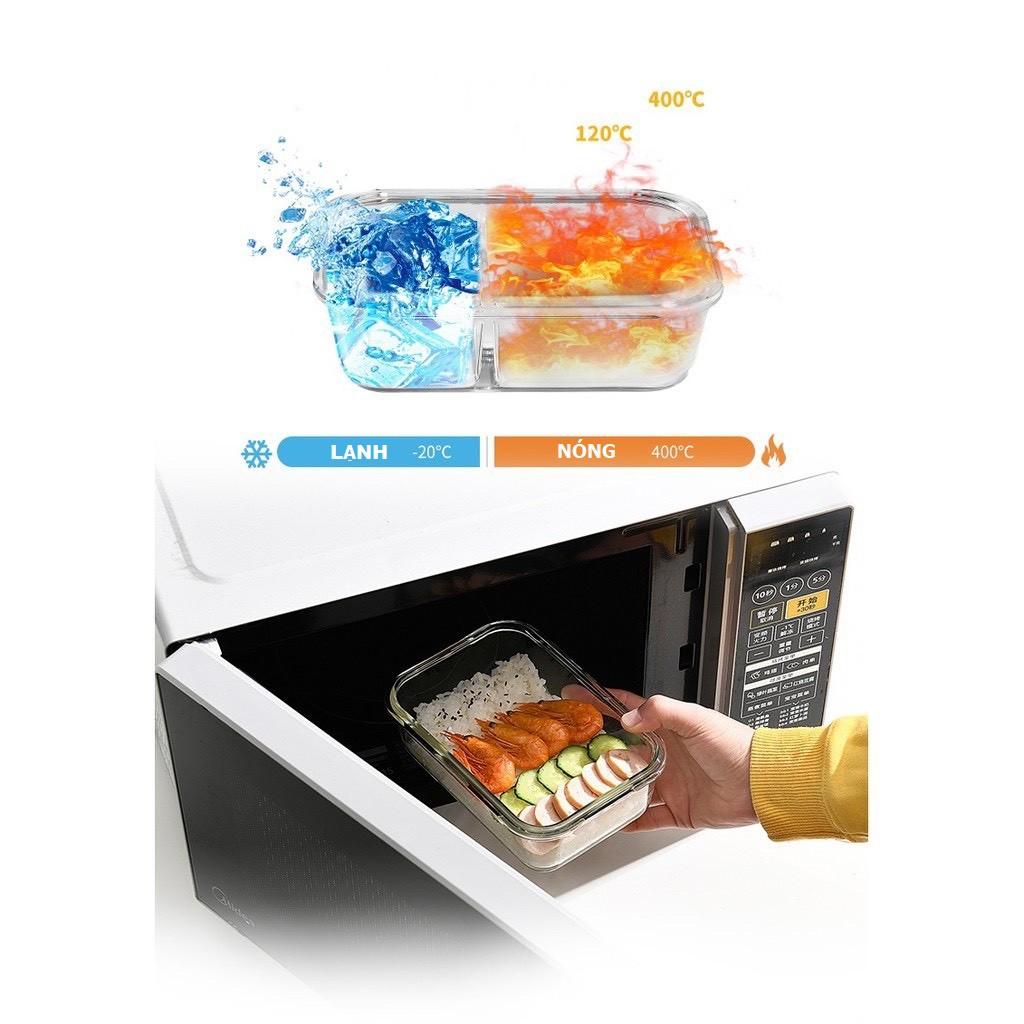 Hộp cơm thủy tinh chia ngăn cao cấp Yeahcook Glass Food Container