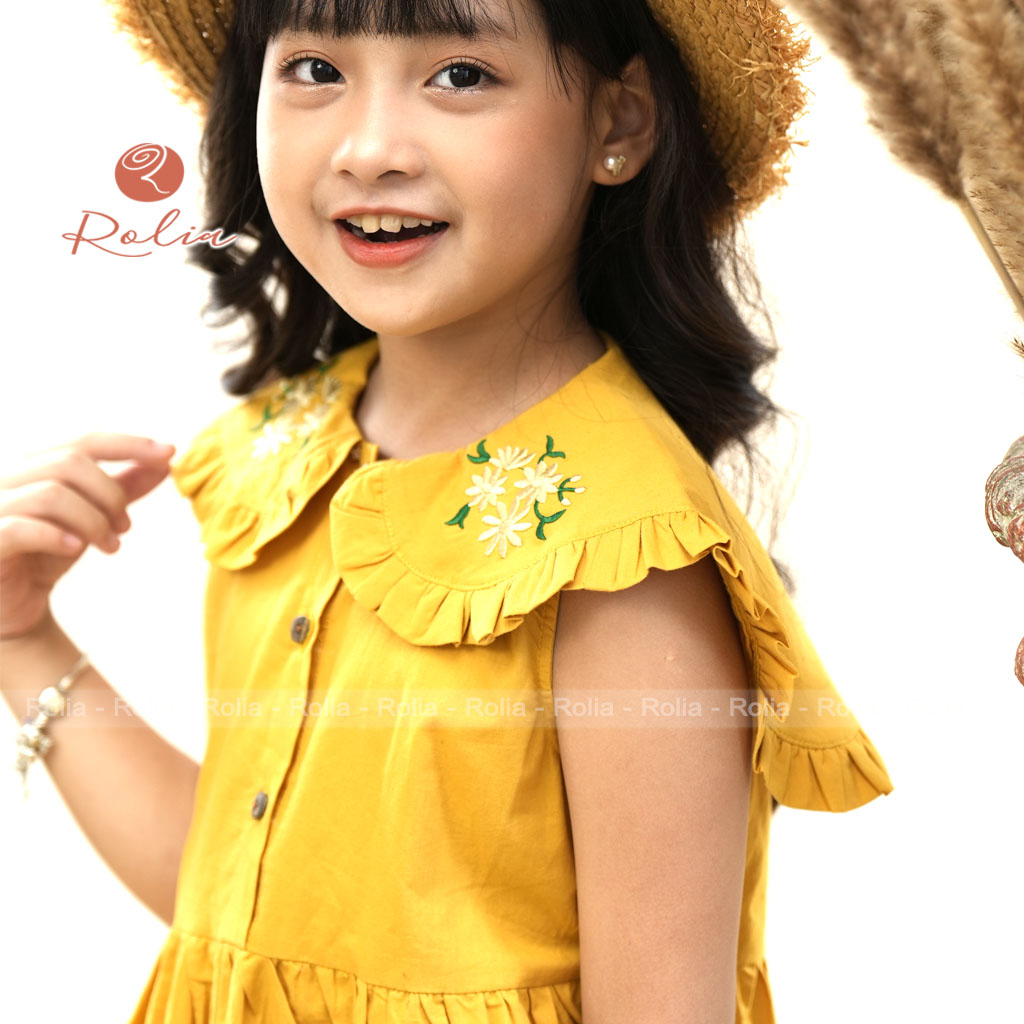 Váy bé gái thêu hoa ROLIA chất thô Hàn sát nách mặc xinh và mát cho ngày hè V134