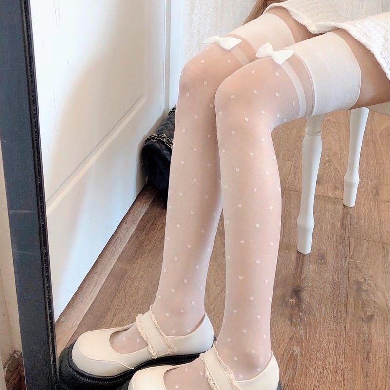 [Sỉ lẻ] Tất đùi mỏng, HỌA TIẾT CHẤM BI VIỀN LỚN ĐÍNH NƠ phong cách Lolita Nhật Bản cho nữ quyến rũ, sang chảnh - Noisock