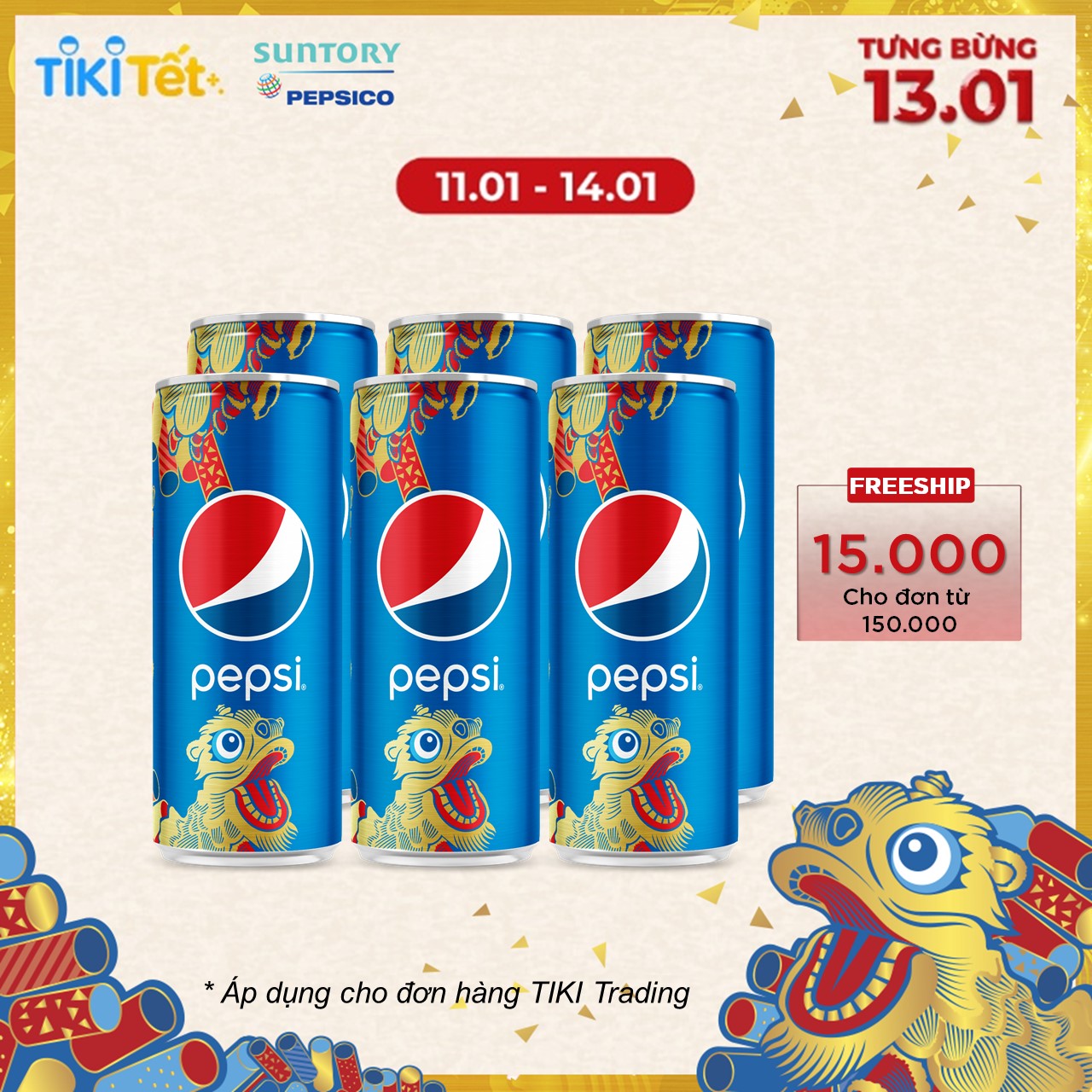 Nước ngọt Pepsi 330ml 6 Lon