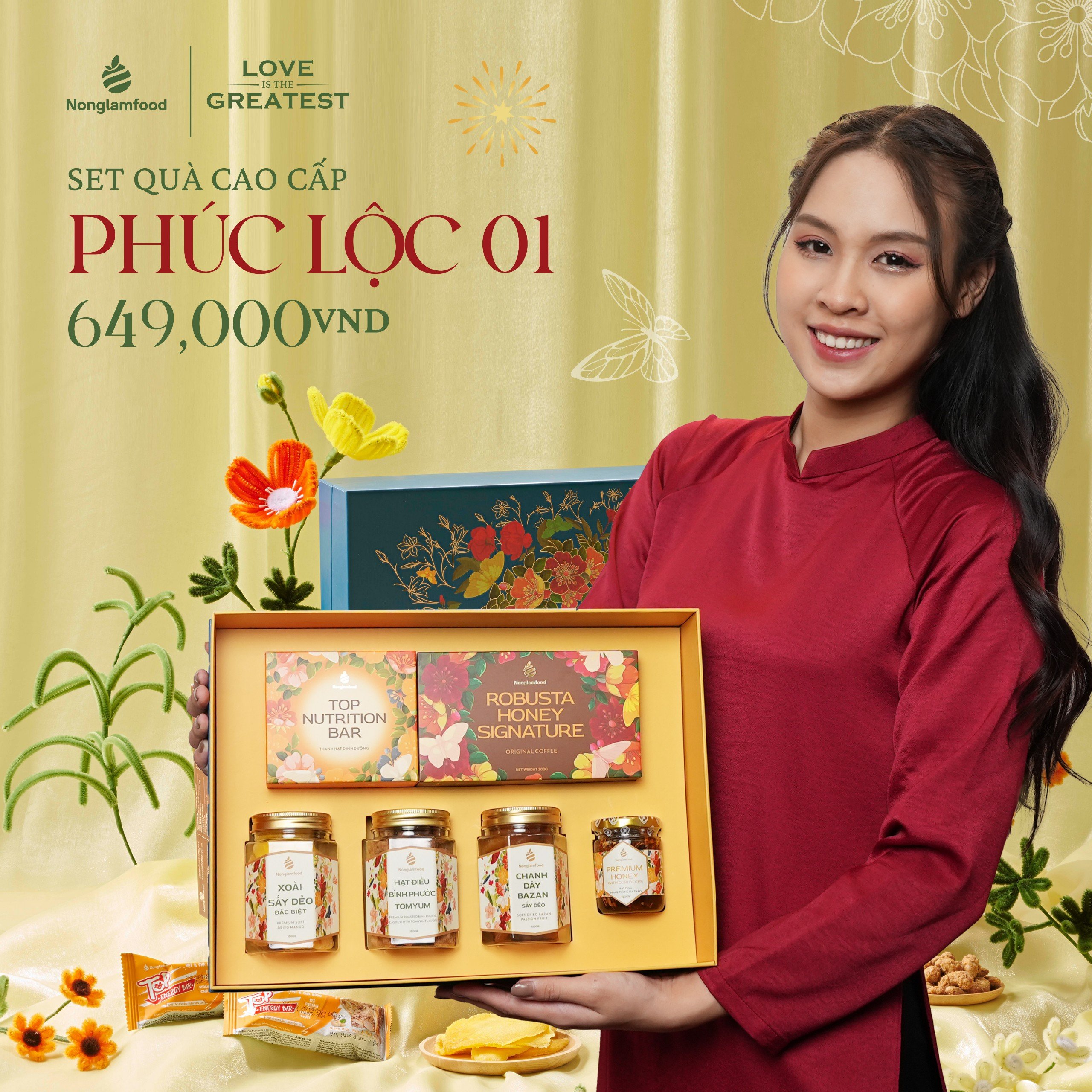 [BỘ QUÀ TẾT 2024] Set quà tết cao cấp Tết Phúc Lộc 1 Nonglamfood | Quà tặng cao cấp Xuân Giáp Thìn cho người thân, bạn bè, doanh nghiệp