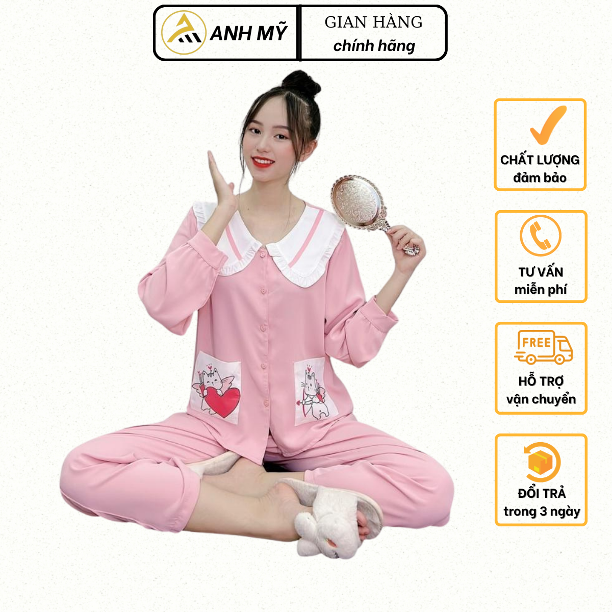 Đồ bộ mặc nhà pijama nữ A ANH MỸ  lụa mango cao cấp DÀI - DÀI MNTD-01