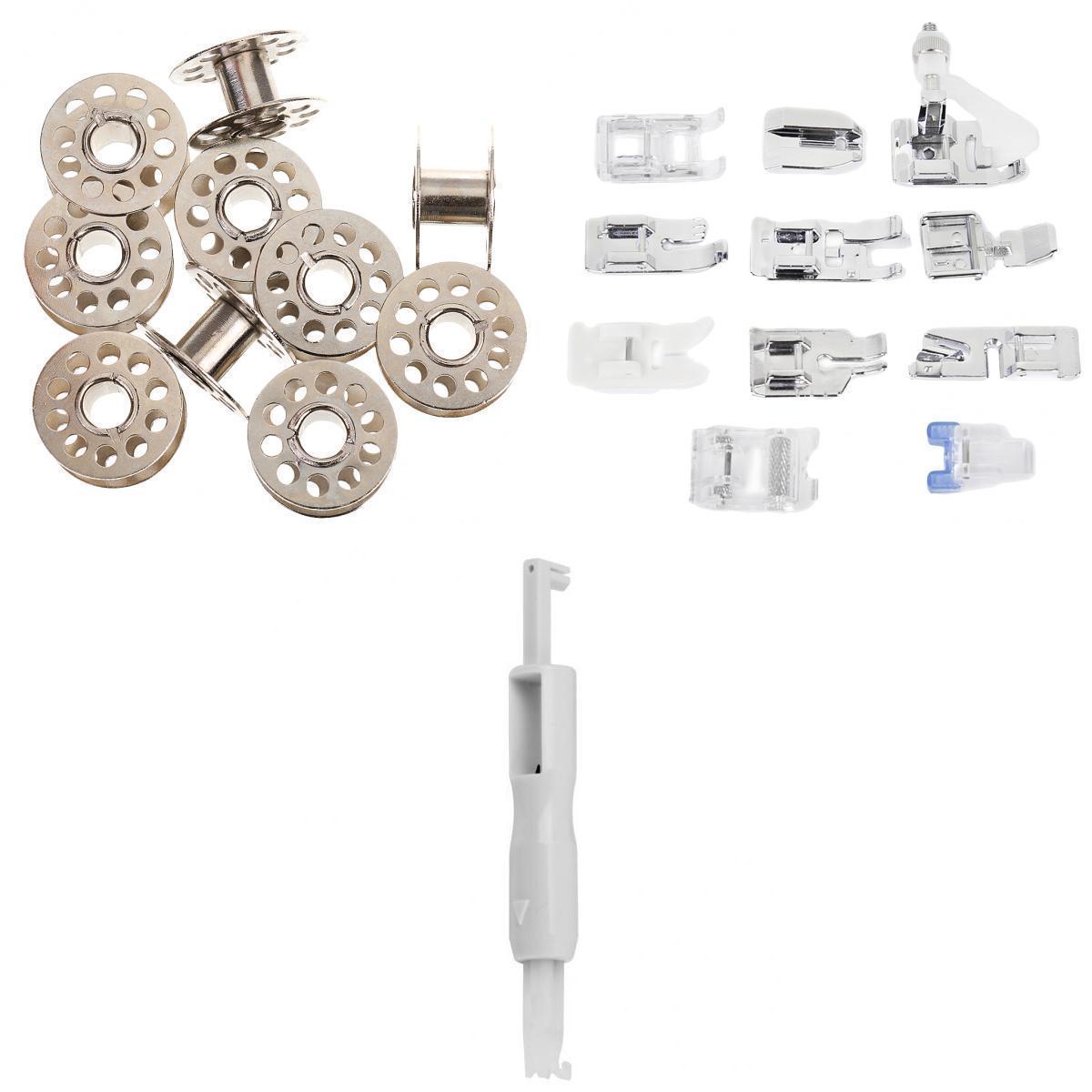 Sewing Machine10 PCS Metal Bobbins +1 PC Threader +11PCS Presser Feet