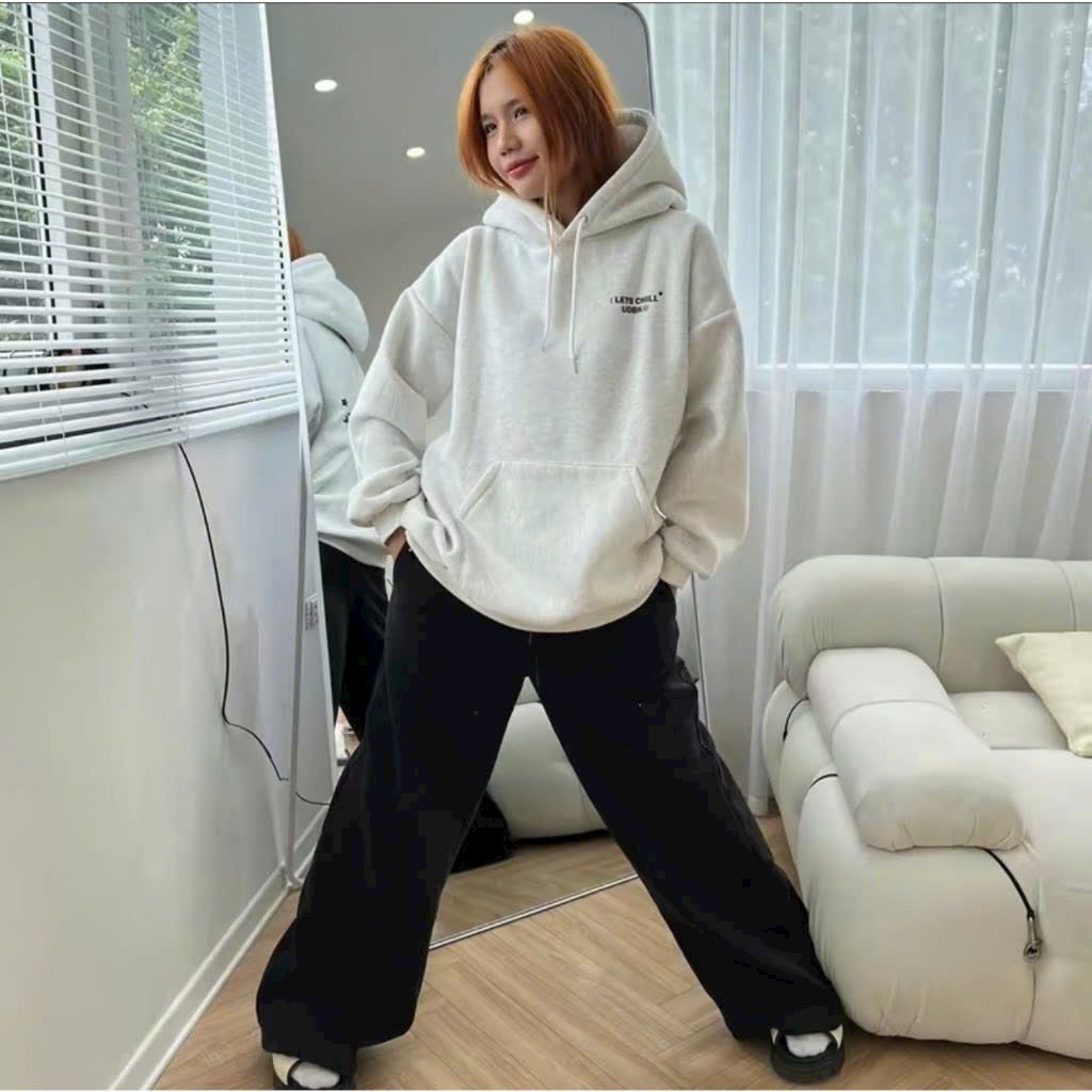 Áo hoodie nam nữ unisex nỉ bông dày dặn sweater fom rộng hàn quốc ulzzang In Chữ 2 Mặt LET CHILL