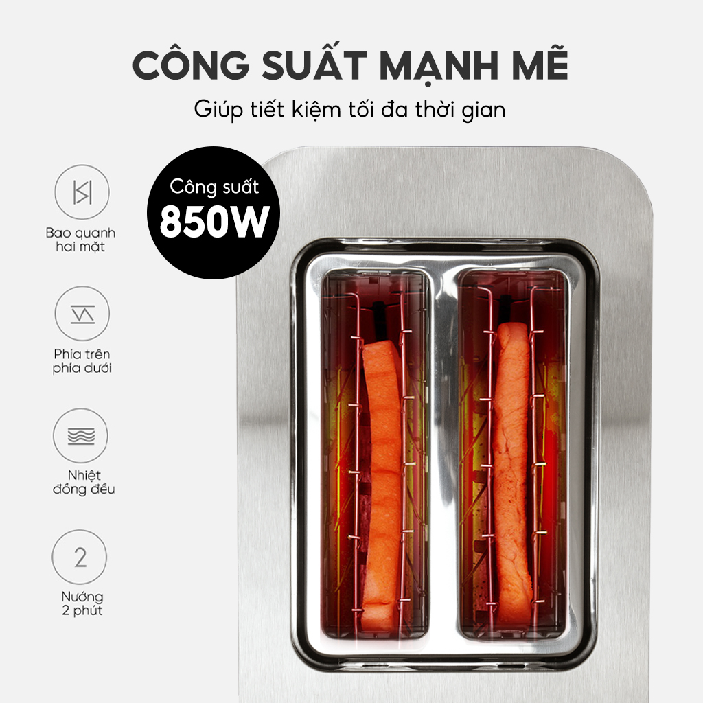 Máy nướng bánh mì Lebenlang LBL9898, dùng hâm nóng, nướng 2 lát bánh sandwich 850W, bảo hành 2 năm - hàng chính hãng
