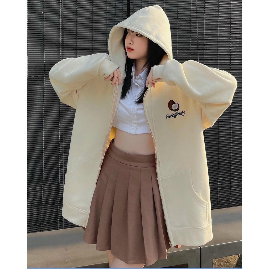 Hình ảnh Áo Hoodie Nữ From Rộng Nỉ PE Có Mũ Hai lớp