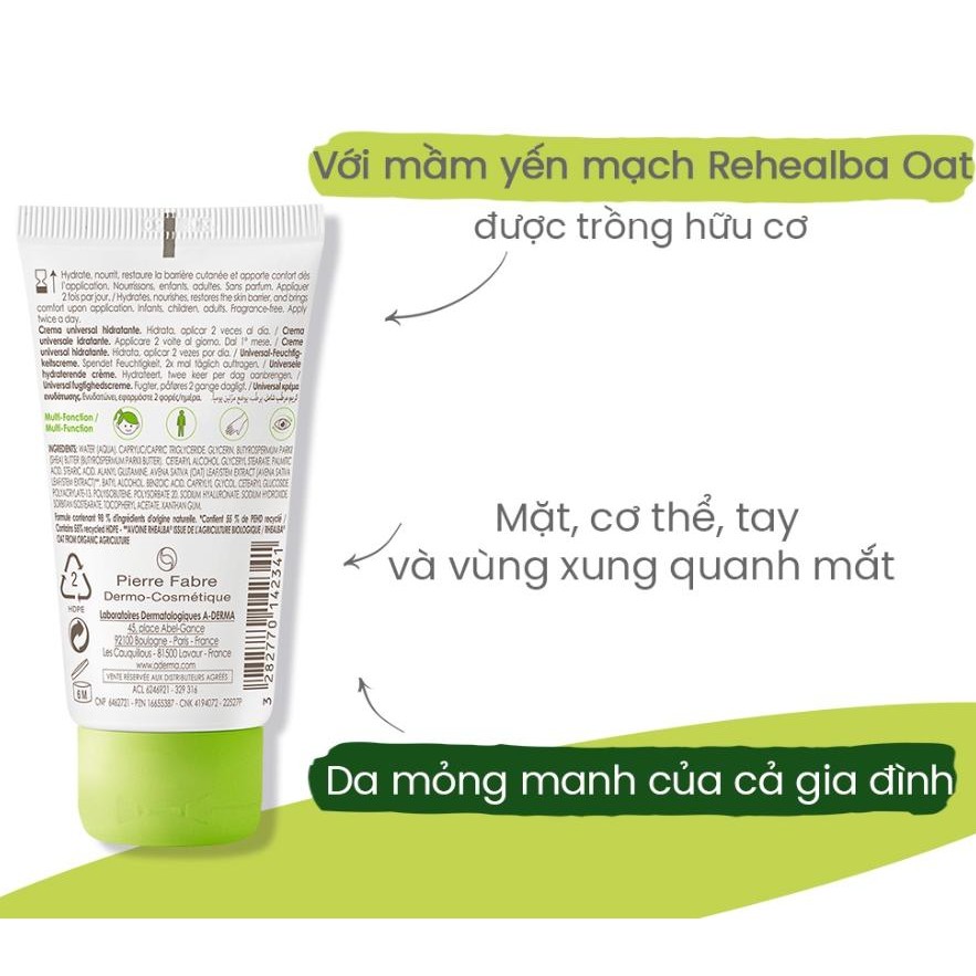 Kem dưỡng ẩm hàng ngày cho da mỏng manh A-DERMA UNIVERSAL CREAM HYDRATING 50ml