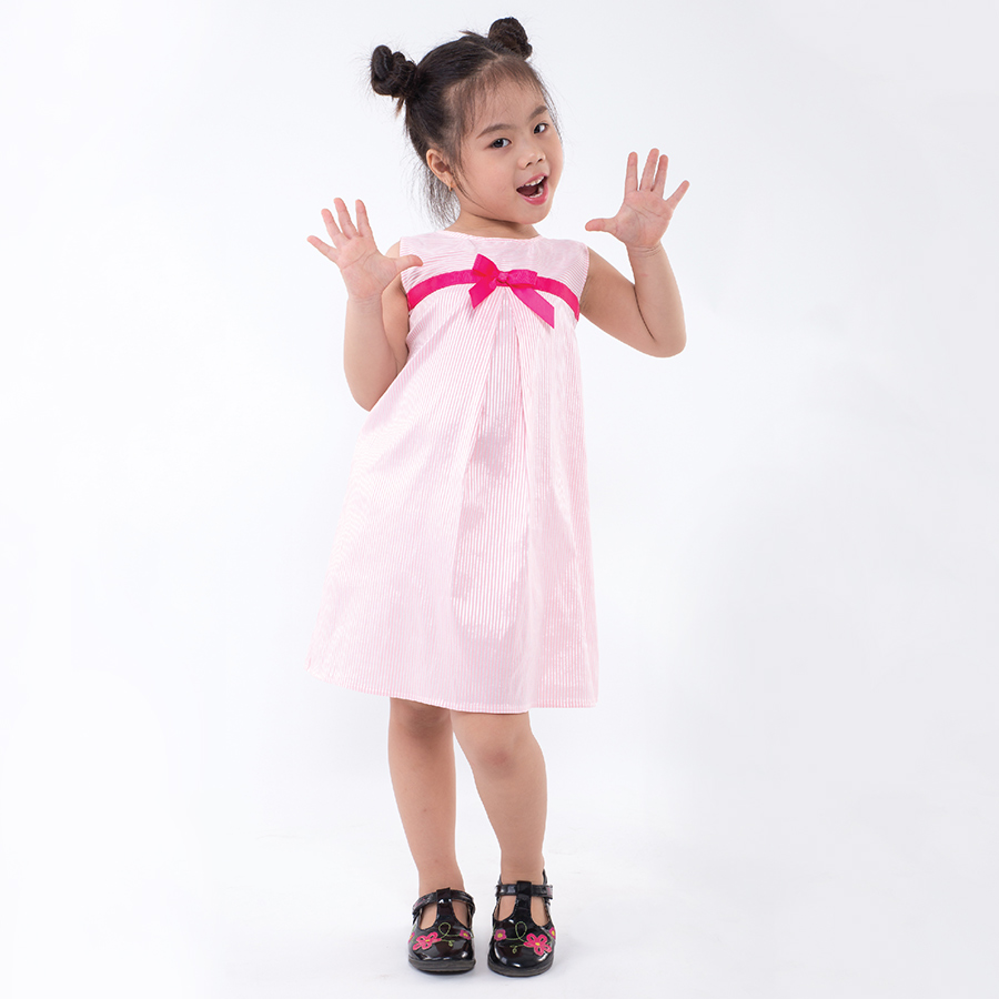 Đầm Suông Sọc Hồng Nơ Ruy Băng Hồng UGETHER UKID170
