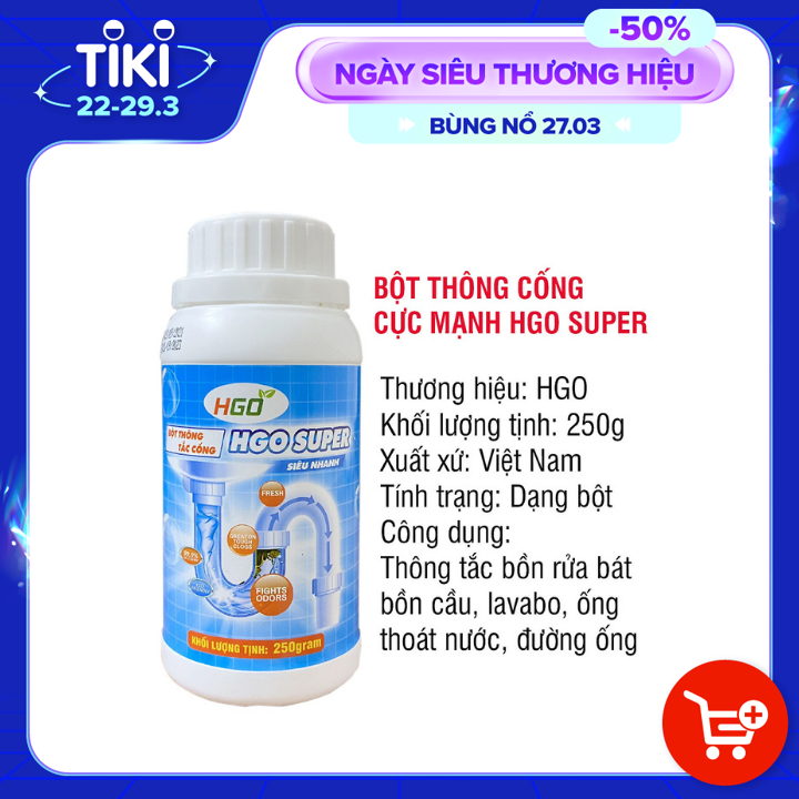 Bột thông cống cực mạnh HGO SUPER bột thông bồn cầu, bồn rửa bát, đường ống, chai 250gram