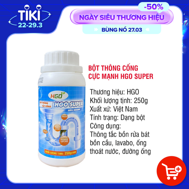 Bột thông tắc cống, bồn cầu, bồn rửa bát, đường ống cực mạnh HGO Super 250g