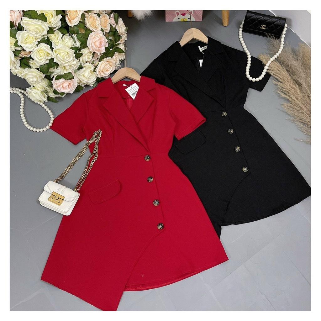 ĐẦM CỔ VEST KẾT NÚT ĐẮP TÀ 11397