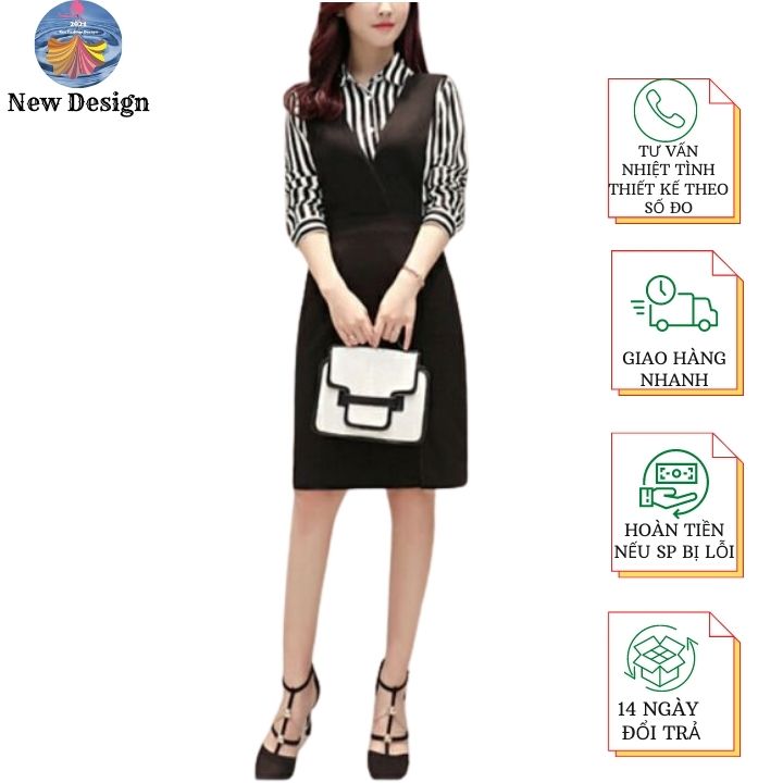 Yếm Váy Nữ New Design Thiết Kế Váy Xẻ Đùi Dài Qua Gối Thanh Lịch CV0041