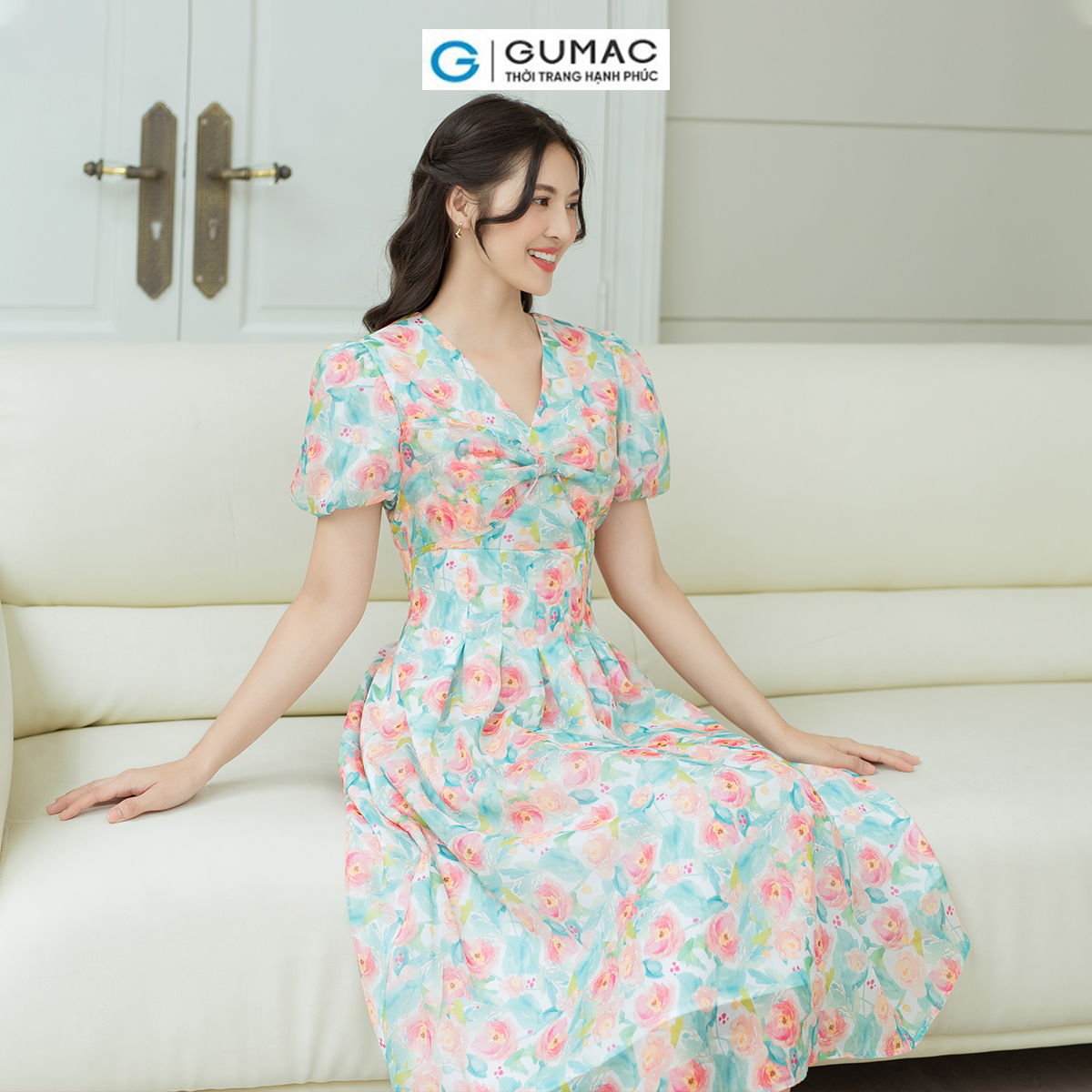 Đầm A chiết ly eo GUMAC DD08059