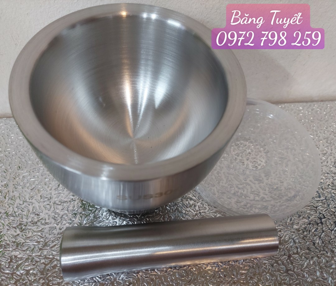 BỘ CỐI CHÀY INOX SUS 304 BẦU CÓ NẮP CAO CẤP .Dụng cụ nhà bếp cối chày inox có nắp chống bắn đế trống trơn chượt đa năng giã nhiễn các loại tỏi ớt tiêu riềng sả