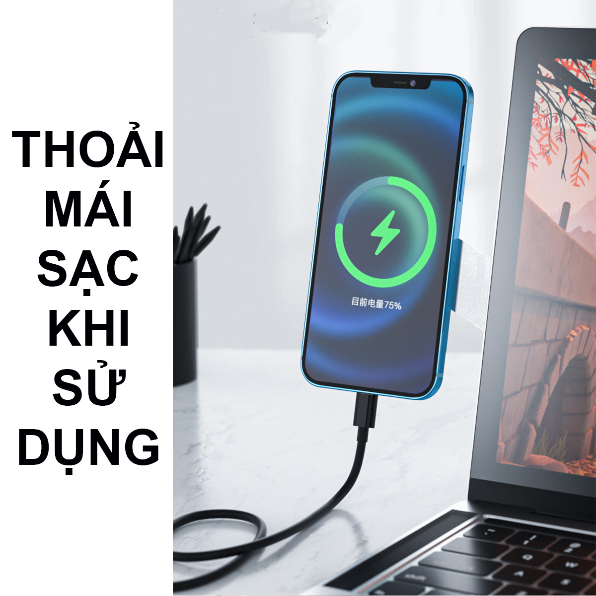 Giá đỡ điện thoại từ tính gắn với laptop chất liệu hợp kim nhôm không rỉ có thể điều chình góc để điện thoại