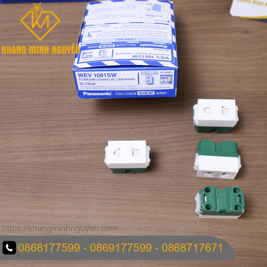 Ổ cấm đơn 2 chấu chính hãng màu trắng WEV-1081SW