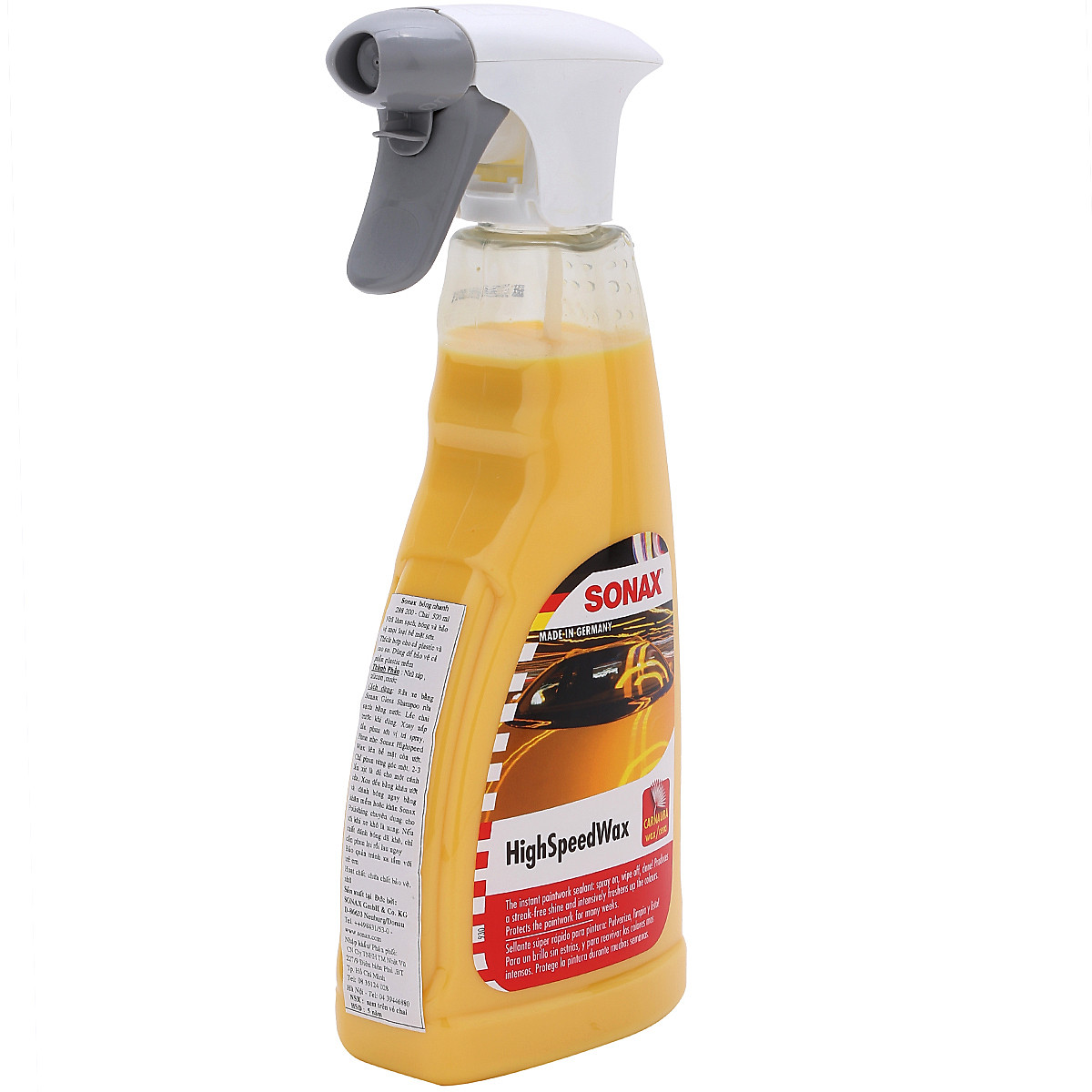 Chai xịt đánh bóng nhanh và bảo vệ sơn xe khi ướt Sonax 288200 500ml - có sáp Carnauba, dùng được trên nhựa, cao su, tác dụng lâu dài