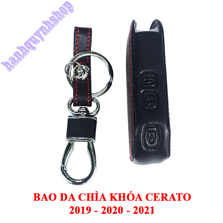 Bao da chìa khóa Creato 2019 2020 2021 màu đen chỉ đỏ tặng kèm móc