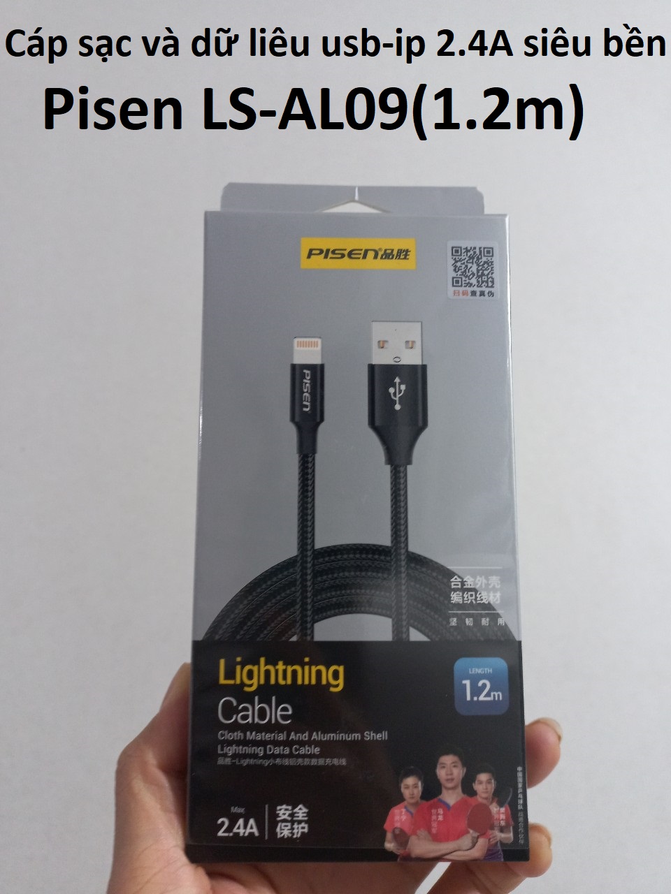 Cáp sạc và dữ liệu usb-ip 2.4A dây dù bện siêu bền Pisen LS-AL09 (1.2m) _ Hàng chính hãng